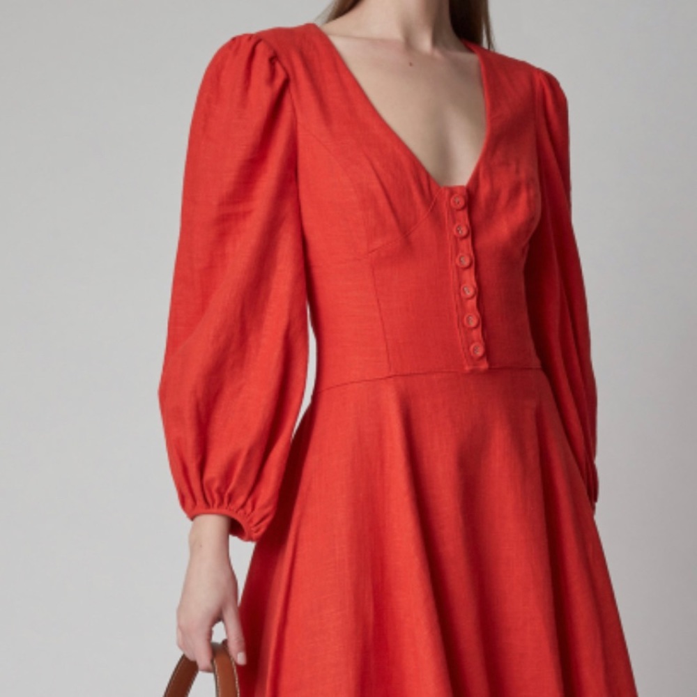NWT Birdie Linen Midi Dress Cottage Core Red